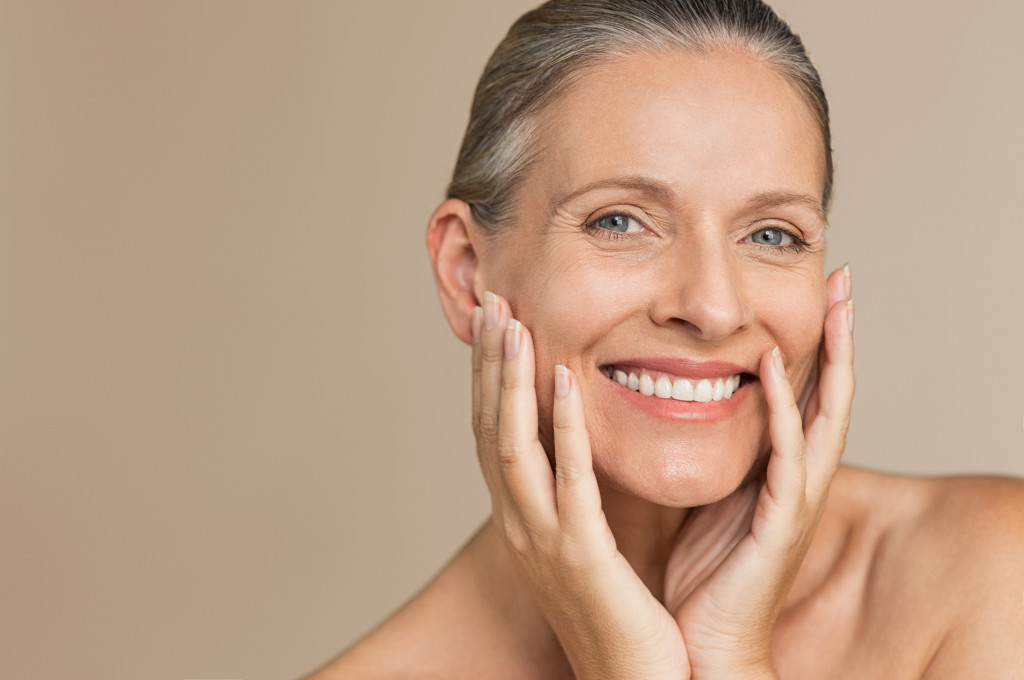 aging woman with a healthy skin